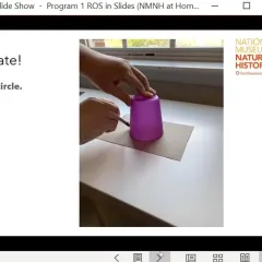 Educator Katie Derloshon explains a science skill-building activity during a Zoom video webinar