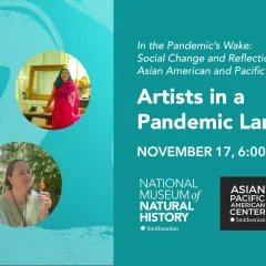 Artists in a Pandemic Landscape, November 17, 6 to 7 PM ET, and circle images of a man and two women