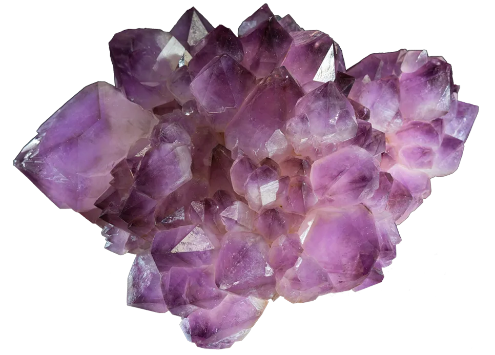 A cutout image of a purple mineral. 