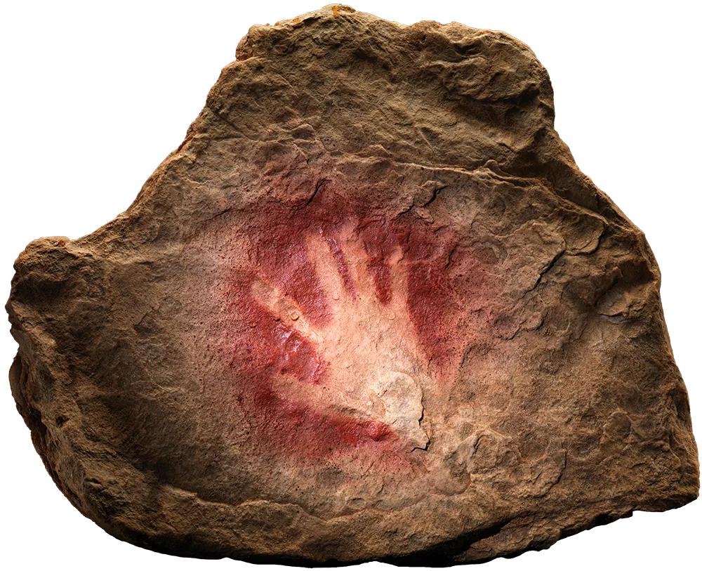 a handprint on a rock