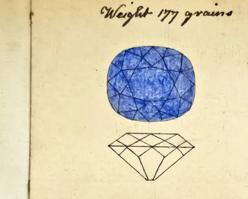 Illustration of a diamond viewed from above (blue) and from the side