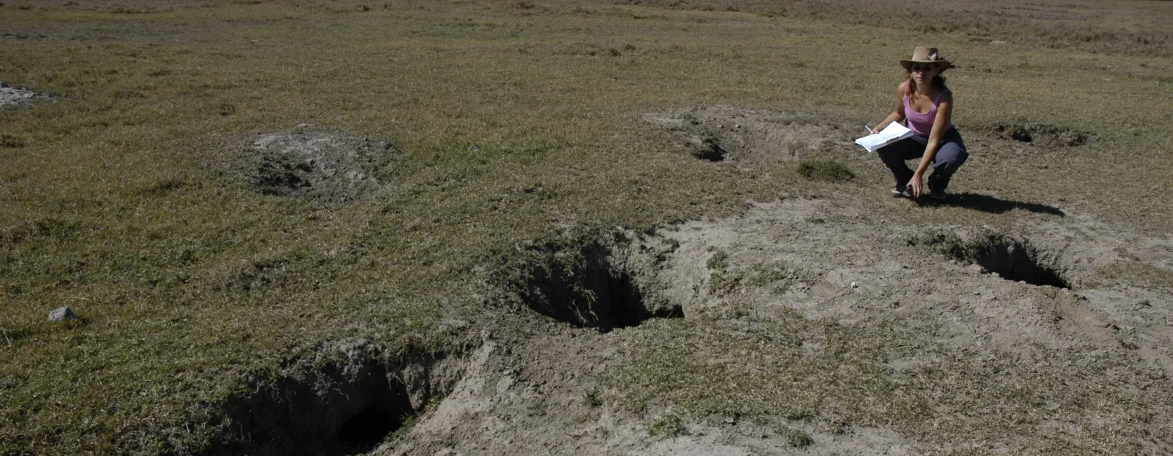 Briana Pobiner surveying for bones at Ol Pejeta Conservancy, Kenya