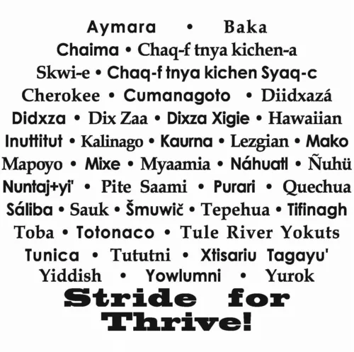 Circle of 40+ Indigenous languages for Stride for Thrive.