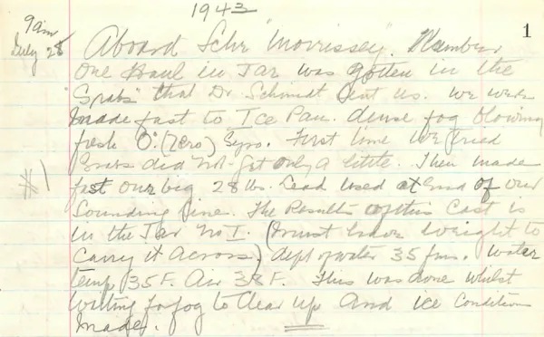 Handwritten field notes from 1943