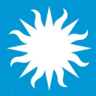 A white Smithsonian sun logo on a blue background. 