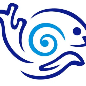 Blue abstract lines indicating a coral, fish and seal with a white background. 