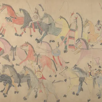 Red Horse drawing of Indians leaving the Battle of Little Bighorn, NAA inventory number 08571000