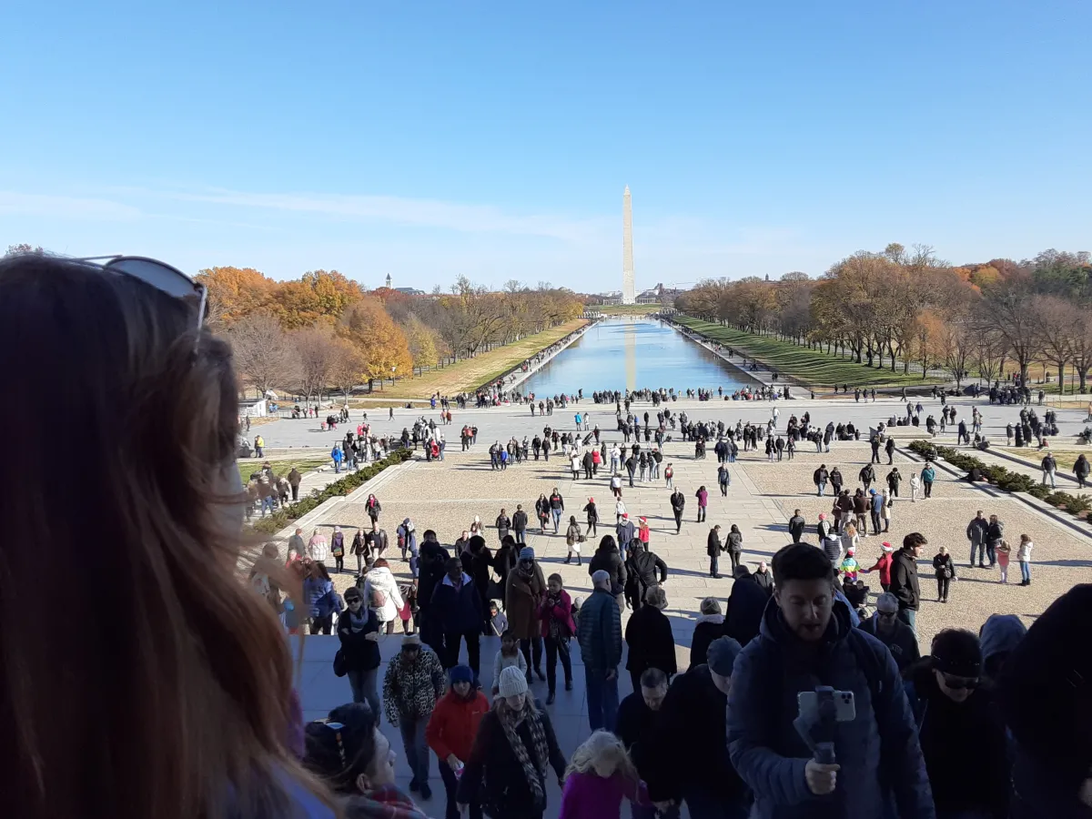 View of the Washington Monument from the Lincoln Memorial.