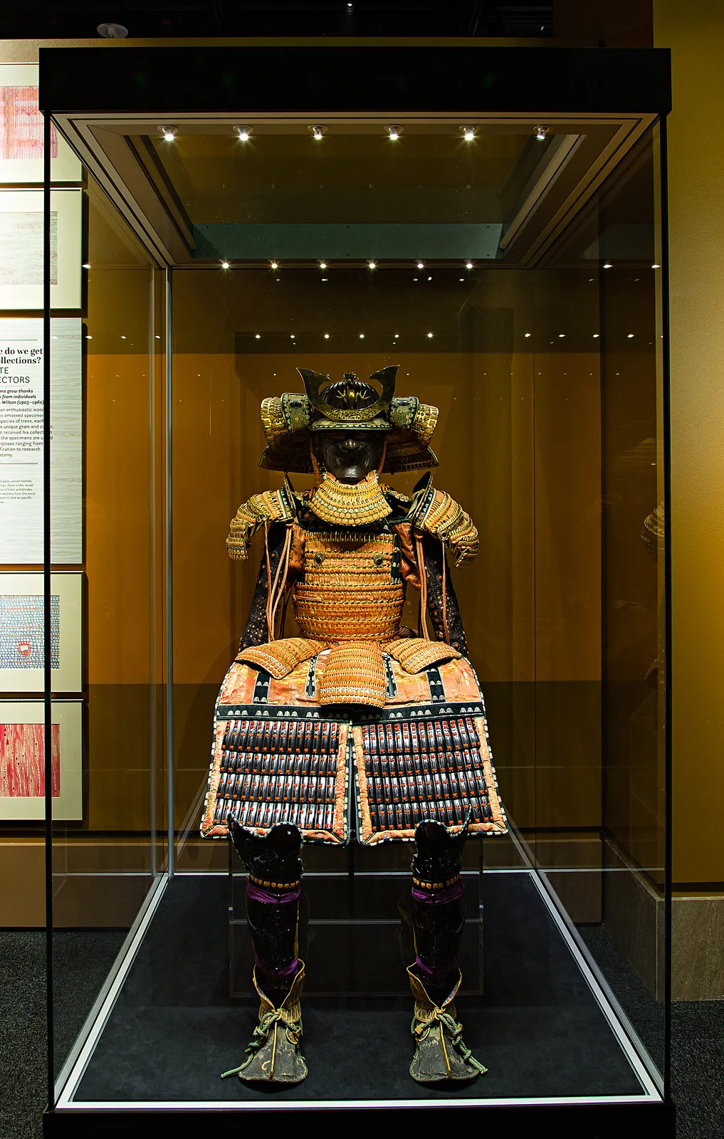 Set of Japanese samurai armor in exhibit case