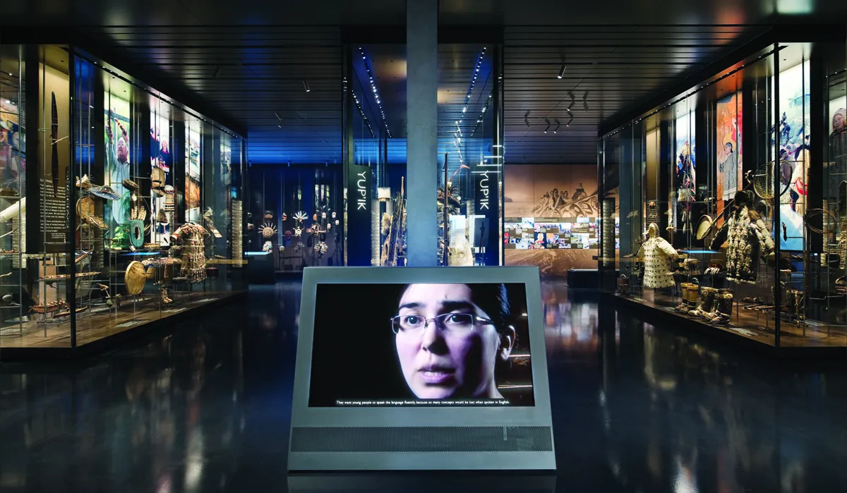 Exhibit hall with Arctic cultural objects