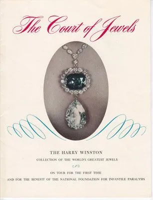 Brochure for The Court of Jewels featuring two large diamond pendants