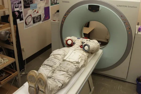 Space suit in CT scanner