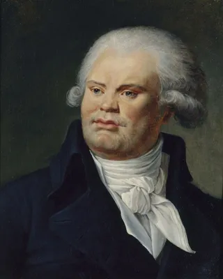 A light-skinned, round-faced man in a powdered wig and blue jacket