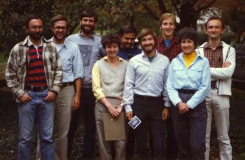 Group photo of ETE members in 1988 including Bill DiMichele, Bob Hook, Scott Wing, Liz Bailey, Imran Khan, Rick Potts, Andres Aslan, Kay Behrensmeyer, Hans-Dieter Sues