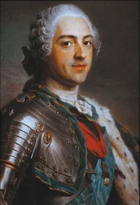 Louis XV in a powdered wig with armor