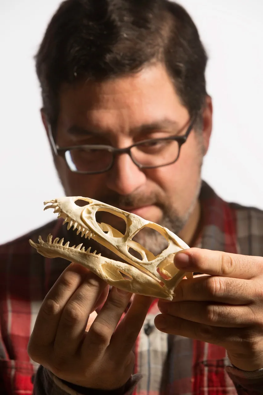 Image of matt carrano holding a fossil skull