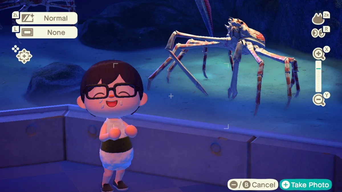 Video game screenshot of a Japanese giant spider crab