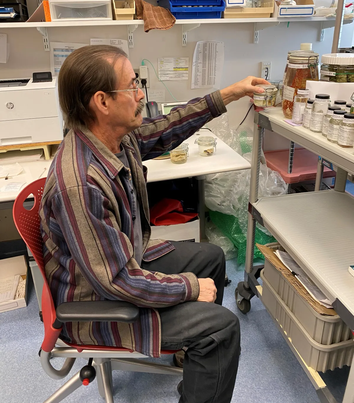 IZ Volunteer Tim Coffer with specimens