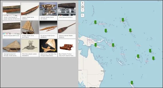 Map of canoe-related collections locations